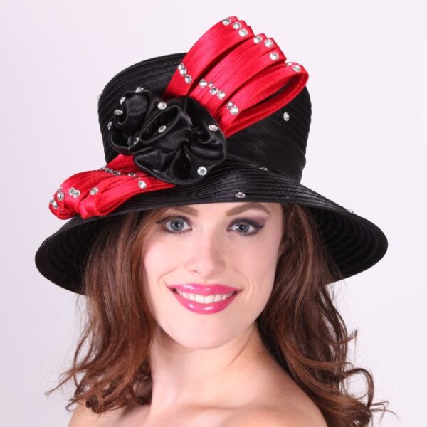 51148 Black/Red Satin Ribbon Hat