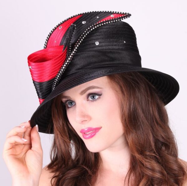 51149 Black/Red Satin Ribbon Hat with Rhinestones