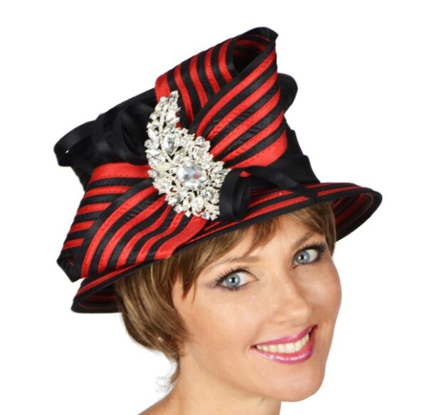 51162 Black/ Red Satin Ribbon Hat with Bow Decoration