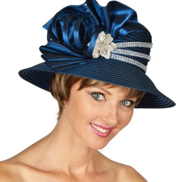 51205 Iridescence Sapphire Satin Hat with Bow