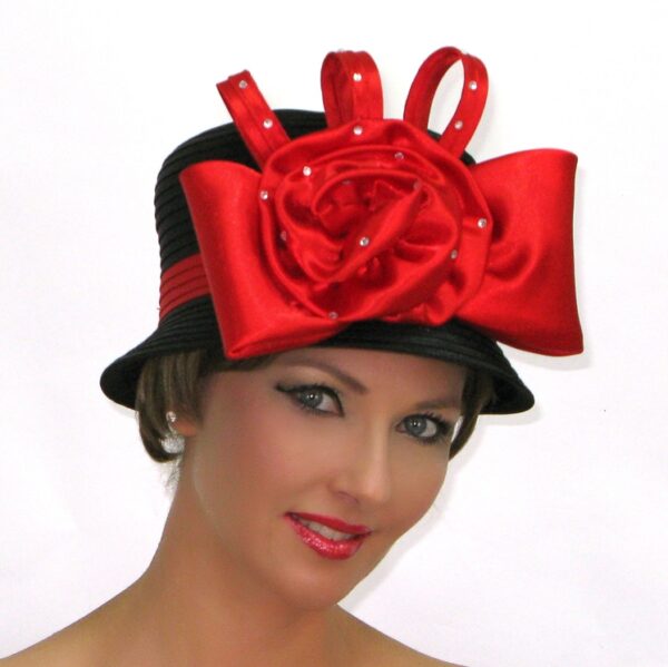 51228 Black/Red Satin Ribbon Hat with Satin Bow