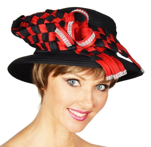 51233 Black/Red Ribbon Hat with Checkered Bow