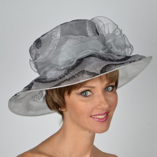 52400 Gray Wide Brim Flexible Organza Hat