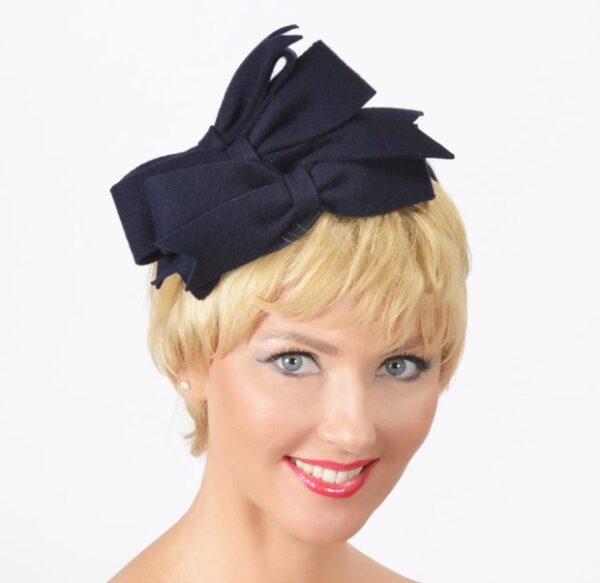 52504 Navy Fancy Wool Bow Fascinator