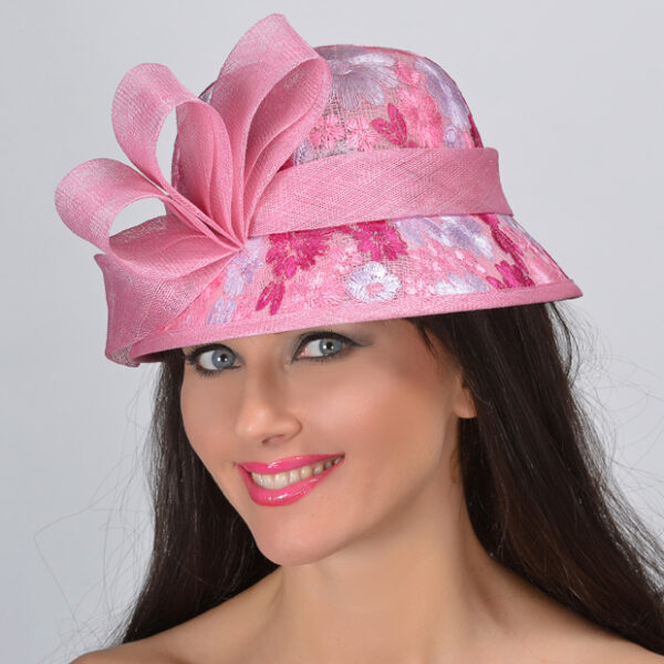 52761 Dusty Rose Printed Brocade Floral Lace Hat