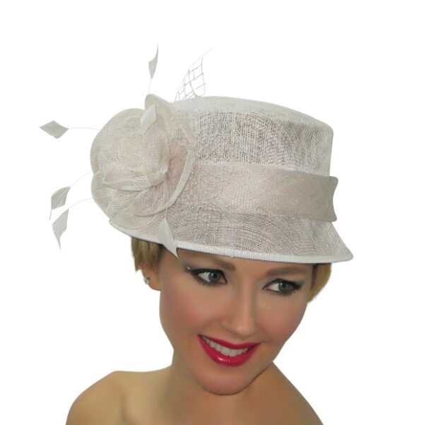 52780 White Small Sinamay Hat with Flower Decor