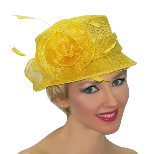 52780 Yellow Small Sinamay Hat with Flower Decor