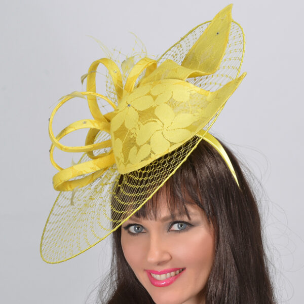 52804 Yellow, Light Lace Fascinator with Mesh