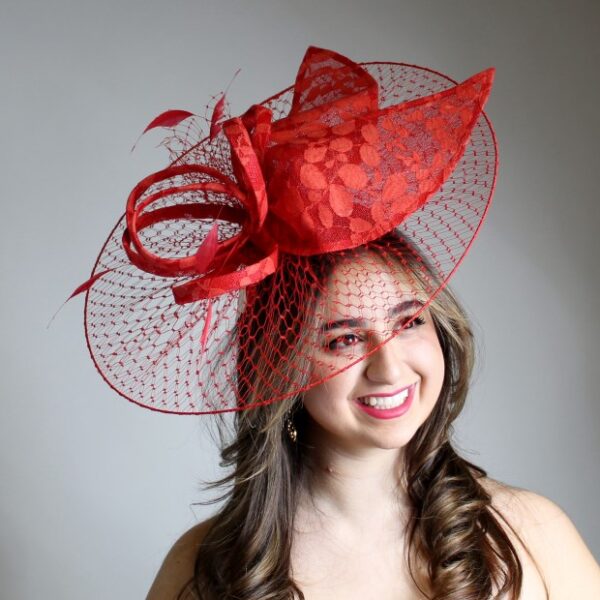 52804 Red, Light Lace Fascinator with Mesh