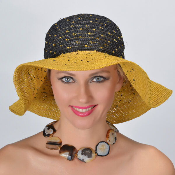 52850 Black/ Yellow Woven Raffia Hat