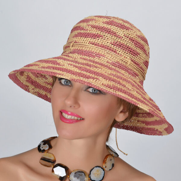 52851 Rose Print Woven Raffia Hat