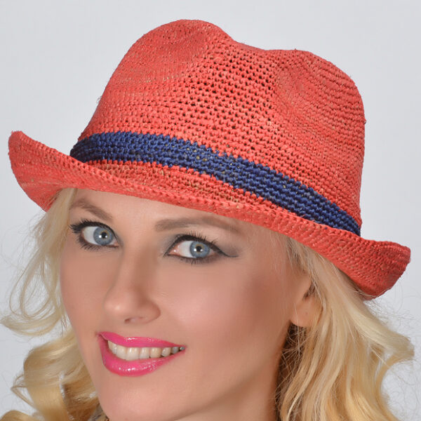 52582 Coral Fedora Woven Raffia Hat