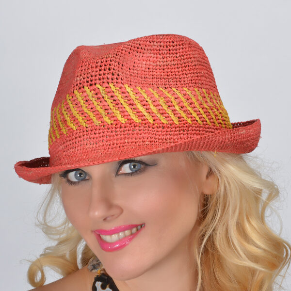 52854 Coral Fedora Woven Raffia Hat