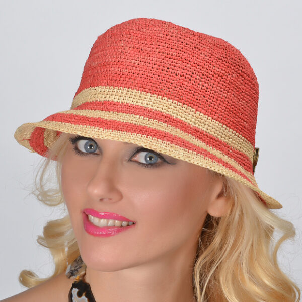 52855 Coral Woven Raffia Hat