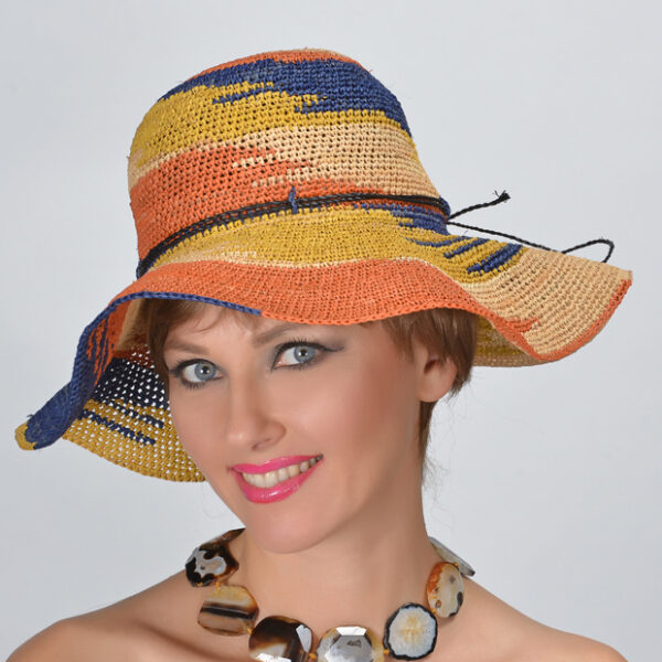 52857 Orange Wide Brim Sun Woven Raffia Hat