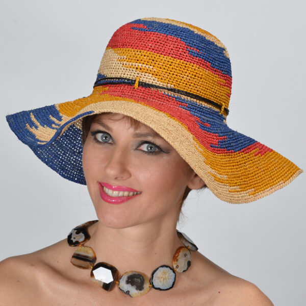 52857 Red Wide Brim Sun Woven Raffia Hat