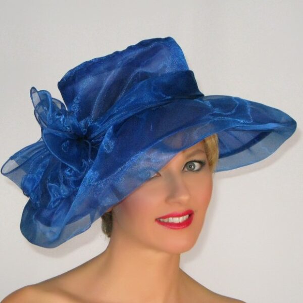 52910 Royal Wide Brim Organza Hat with Flower Decor