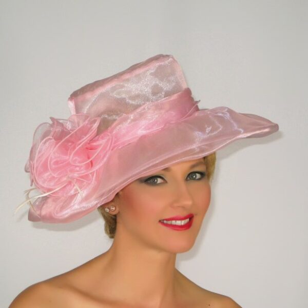 52912 Pink Light Organza Hat with Flower