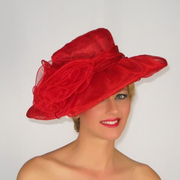 52912 Red Light Organza Hat with Flower