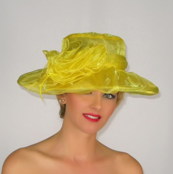 52912 Yellow Light Organza Hat with Flower