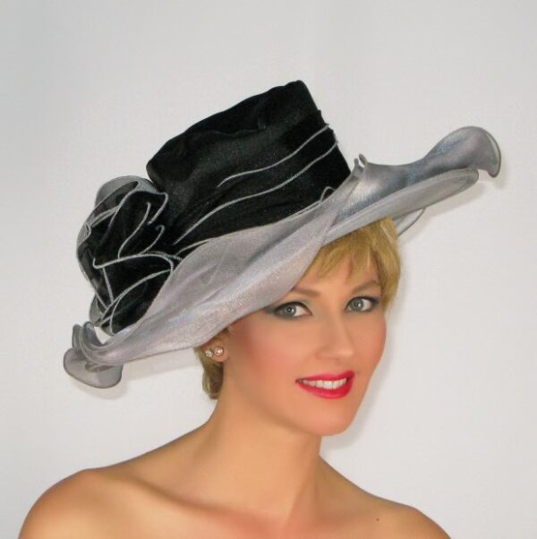 52913 Gray/Black Foldable Organza Hat with Organza Bow