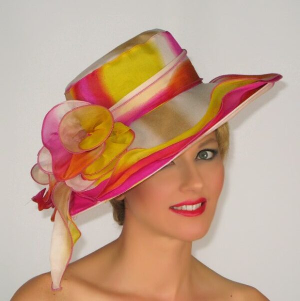 52914 Fuchsia Multicolored Organza Hat