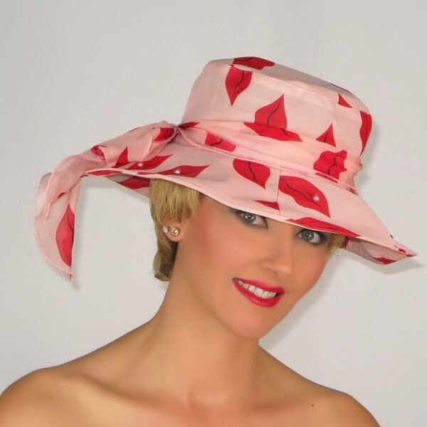 52915 Pink Foldable Printed Organza Hat