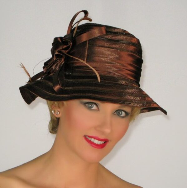 52917 Brown Foldable Mesh Satin Hat