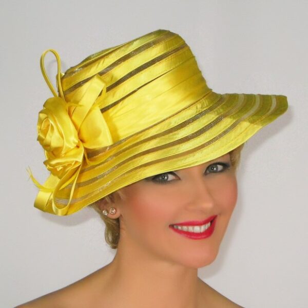 52917 Yellow Foldable Mesh Satin Hat