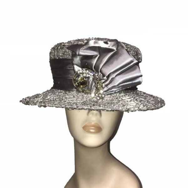 52947 Silver Satin Laced Ribbon Hat