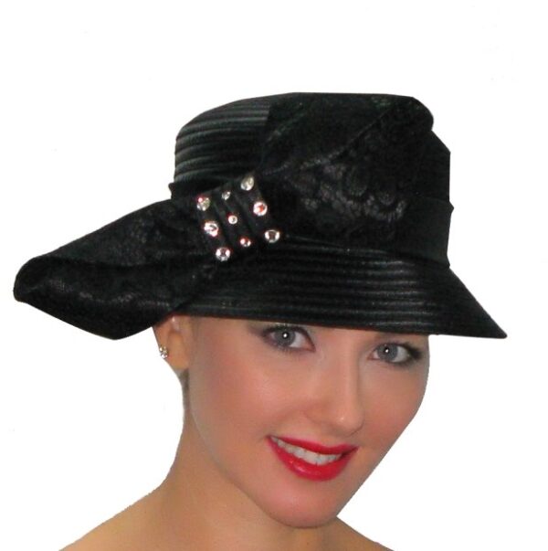 52948 Black Satin Small Hat Ribbon with Bow