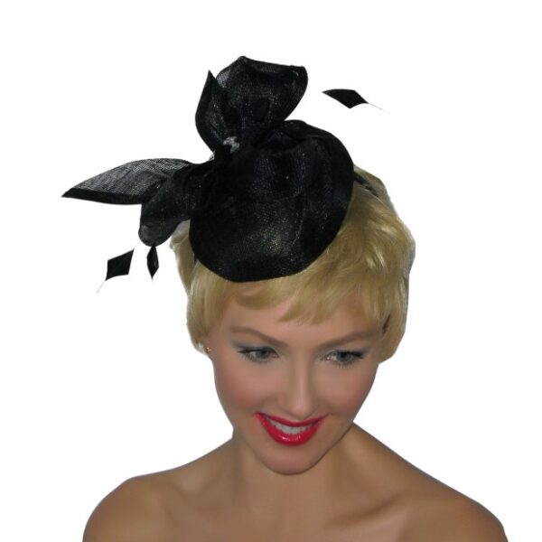 52961 Black, Small Sinamay Fascinator with Sinamay Bow