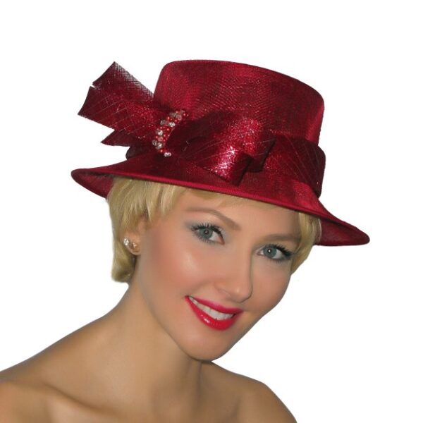 52964 Red Glitter Sinamay Hat with Bow