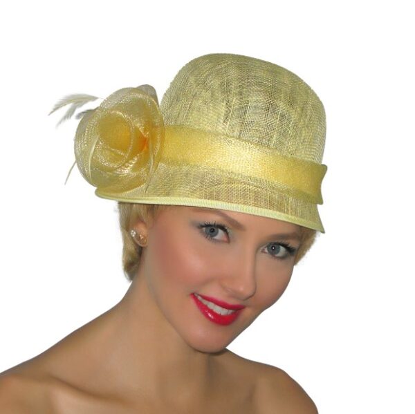 52965 Yellow Sinamay Hat with Organza Flower