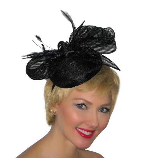 52967 Black Sinamay Fascinator with Delicate Sinamay Bow