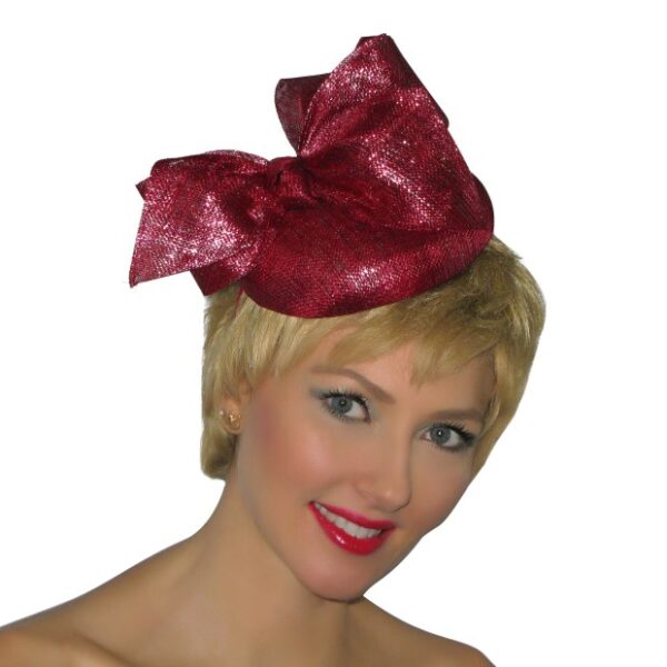 52968 Red Sinamay Fascinator with Headband