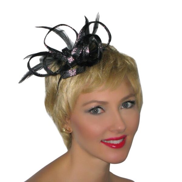 52970 Black Iridescence Bow Fascinator in Sinamay