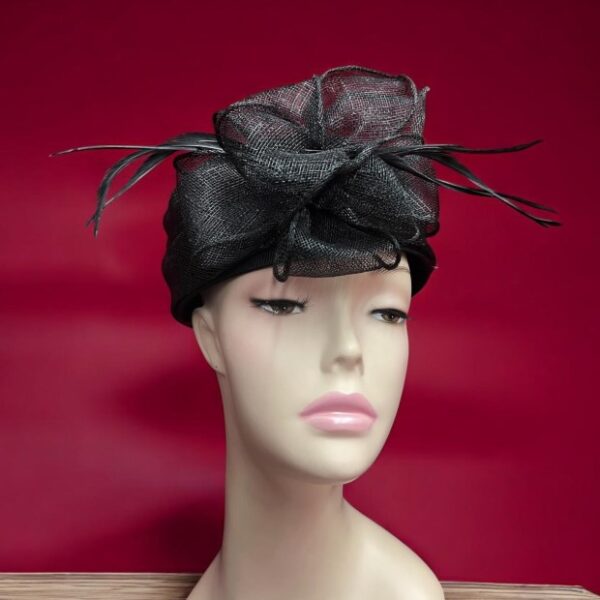 52974 Black Pill Box Sinamay Hat with Bow