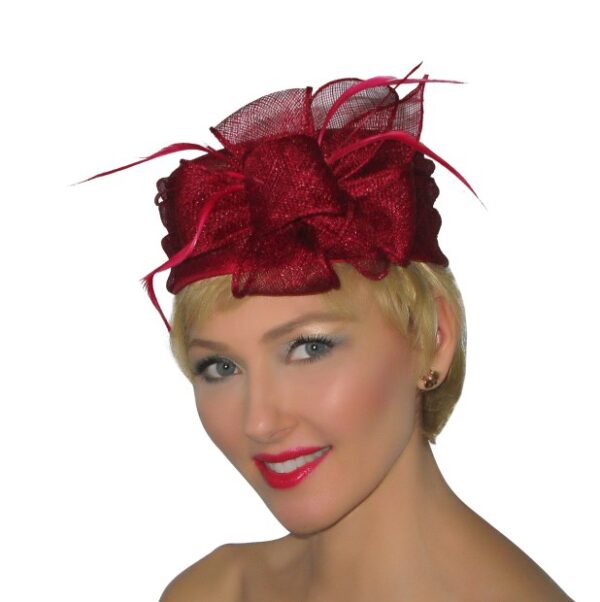 52974 Red Pill Box Sinamay Hat with Bow