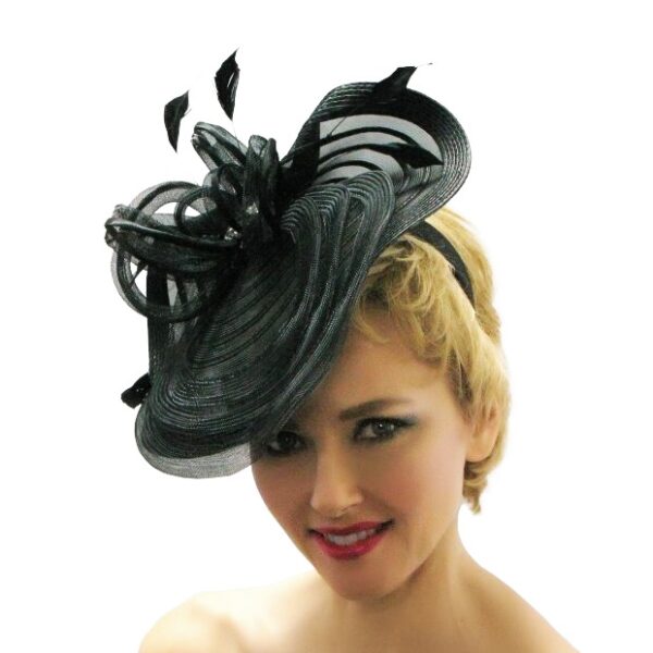 52980 Black Organza Fascinator with Small Rhinestone Brooch