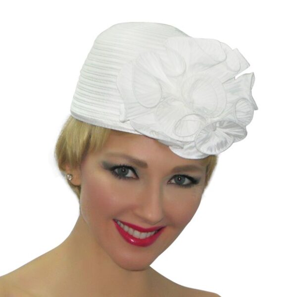 52982 White Pill Box Ribbon Hat