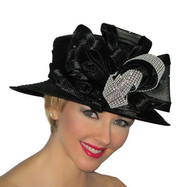 52985 Black Satin Ribbon Hat with Rhinestone Decoration