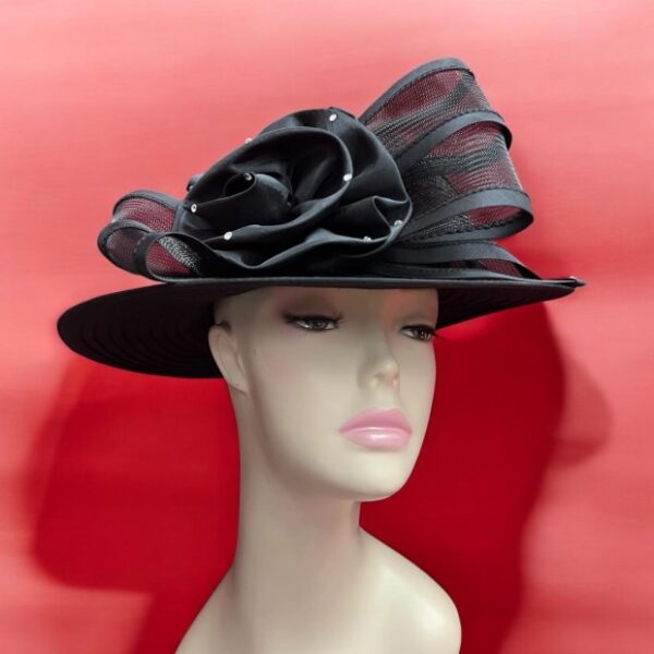 52986 Black Satin Ribbon Hat with Bow