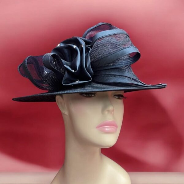 52986 Navy Satin Ribbon Hat with Bow