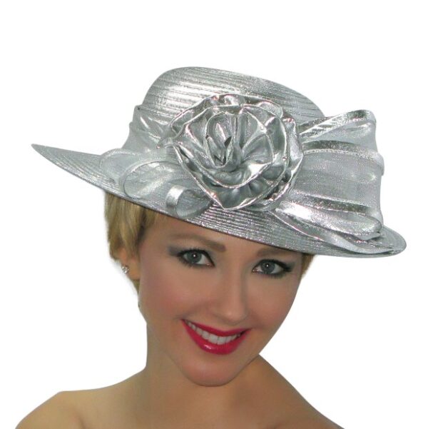 52986 Silver Satin Ribbon Hat with Bow