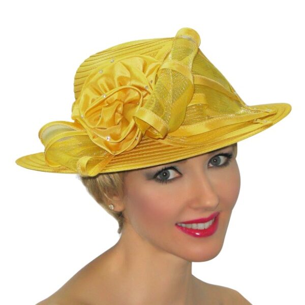 52986 Yellow Satin Ribbon Hat with Bow