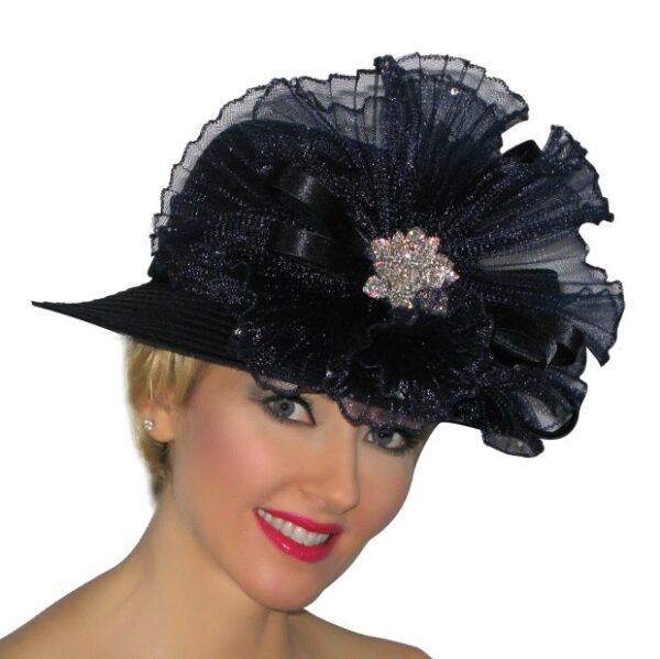 52987 Navy Satin Ribbon Hat with Bow