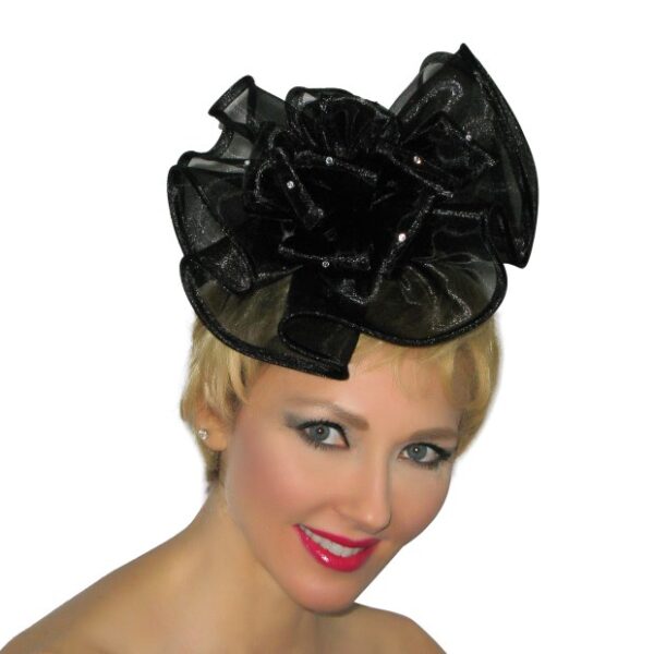 52989 Black Small Organza Fascinator with Headband