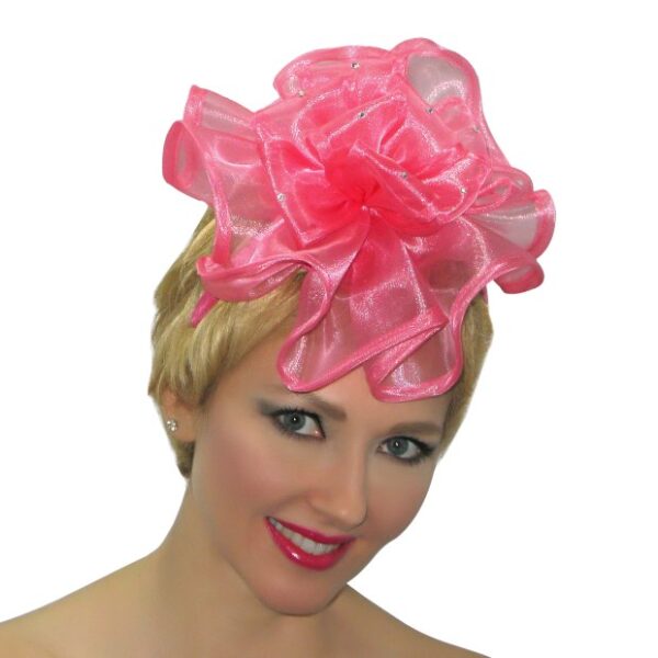 52989 Pink Small Organza Fascinator with Headband