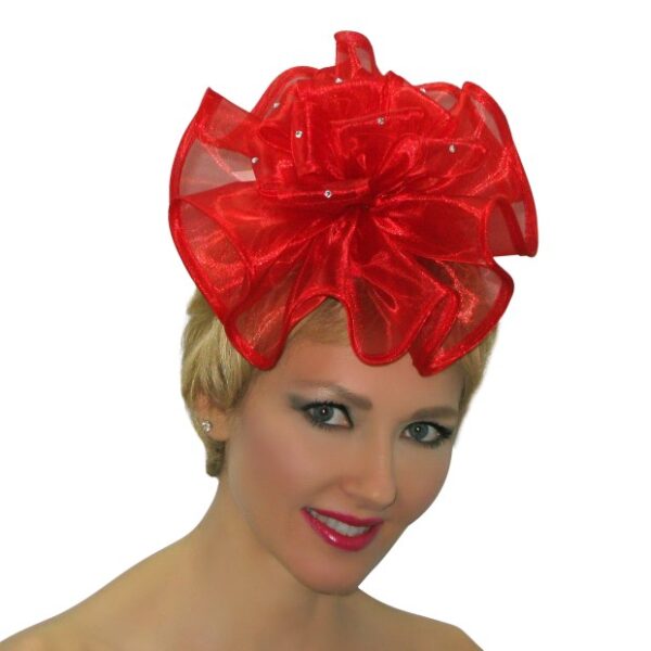 52989 Red Small Organza Fascinator with Headband